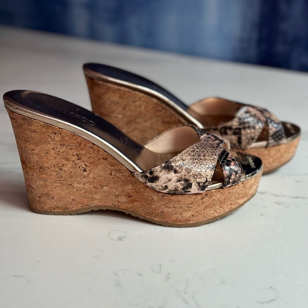 Jimmy Choo Pandora Wedge Sandal in Snakeskin Size 8 US